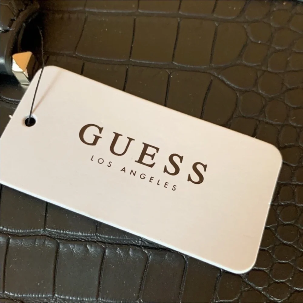 Guess Asher croc embossed black satchel handbag New with tag